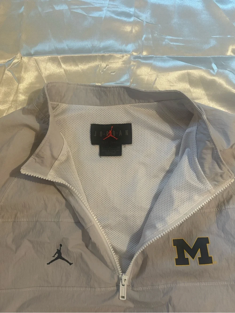 Jordan White Men's Half-Zip Windbreaker with Navy 'M'